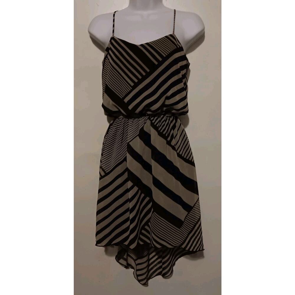 Sweet Storm Women's Dress Beige With Black Stripes High Low Ruffle Size S